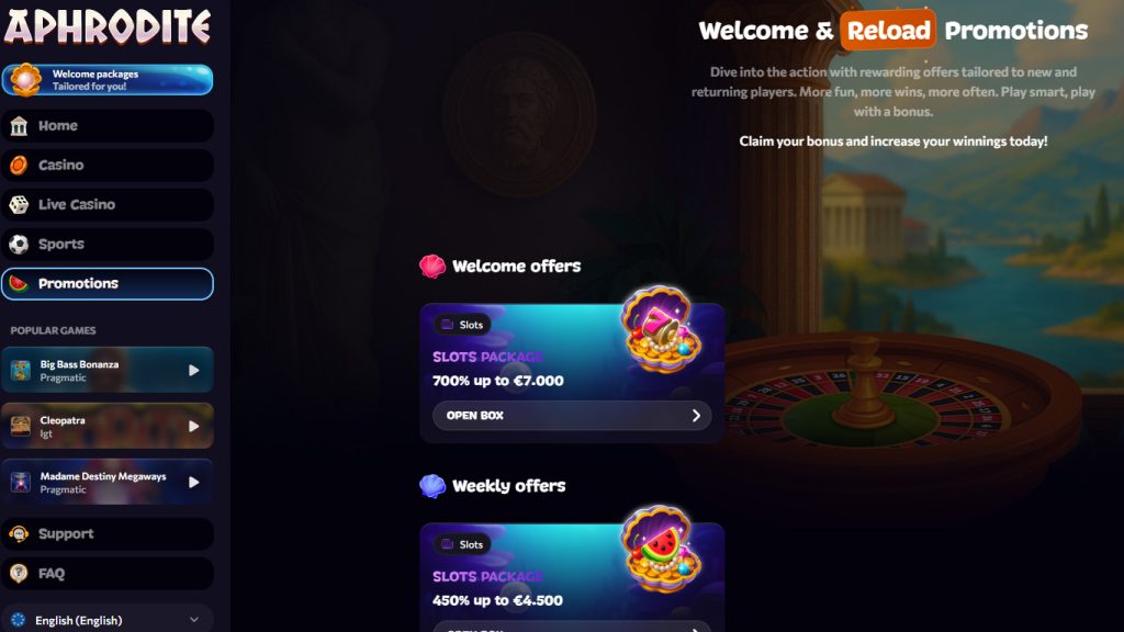 Aphrodite Casino bonuses and promotions