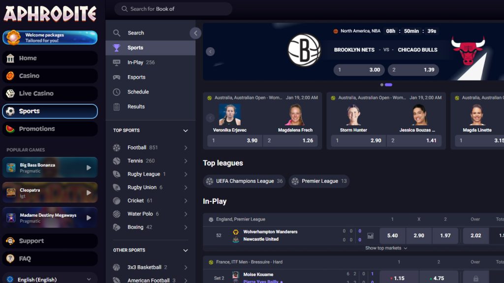 Aphrodite Casino sportsbook betting markets