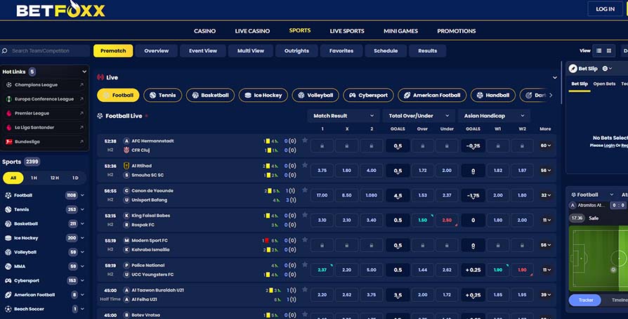 Betfoxx casino sports betting page screeshot