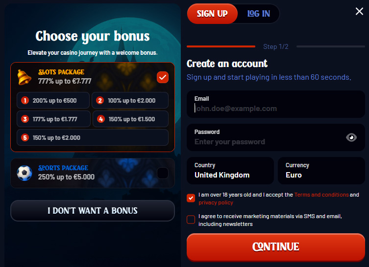 Dracula Casino Signup and Login