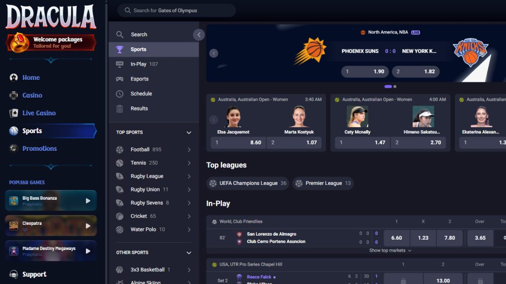 Dracula Casino sportsbook betting markets