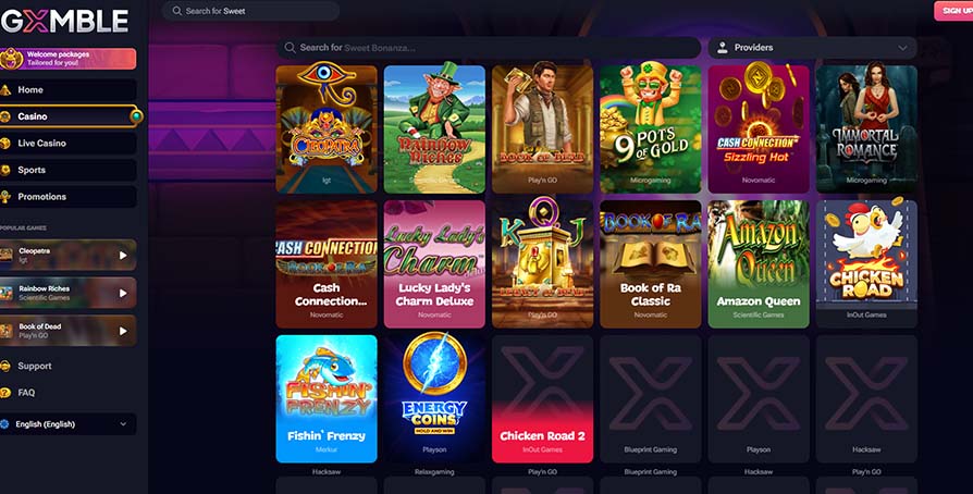 Gxmble Casino online games page screenshot