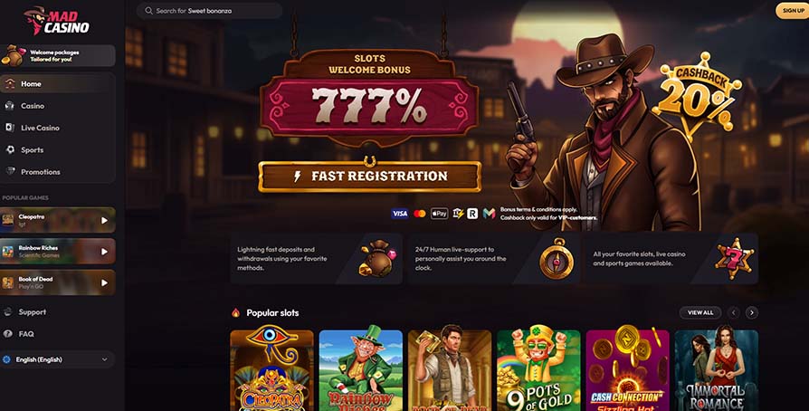 MadCasino casino main page screeshot
