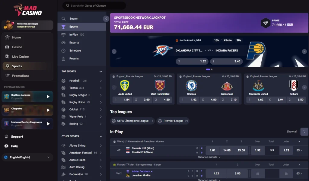 MadCasino sportsbook sports betting