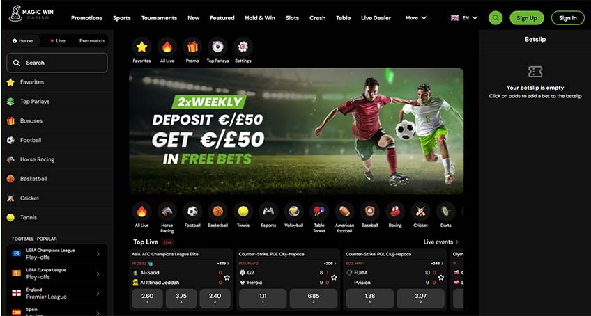 Magic Win casino sports betting page screeshot