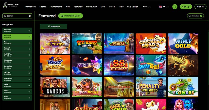 Magic Win featured games page screenshot