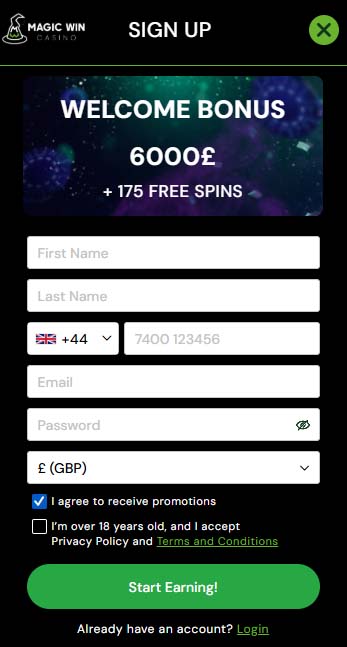 Magic Win register page screenshot