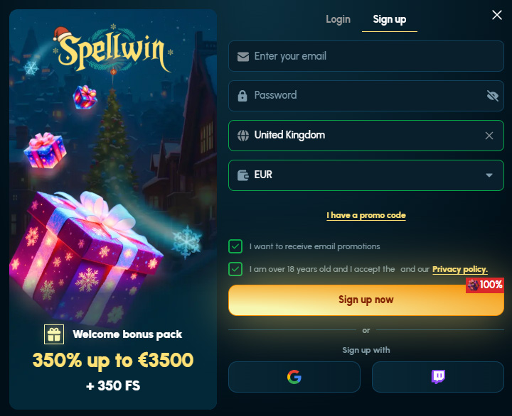 Spellwin Casino Signup and Login