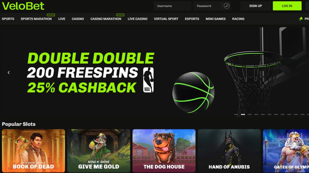 Velobet Casino Main Screenshot