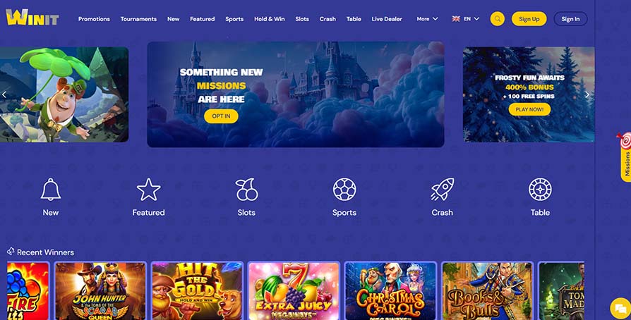 WinIt casino main page screeshot