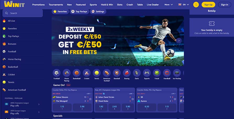 WinIt casino sports betting page screeshot