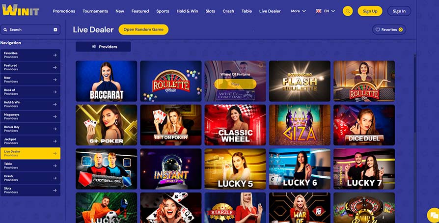 WinIt live dealer games page screenshot