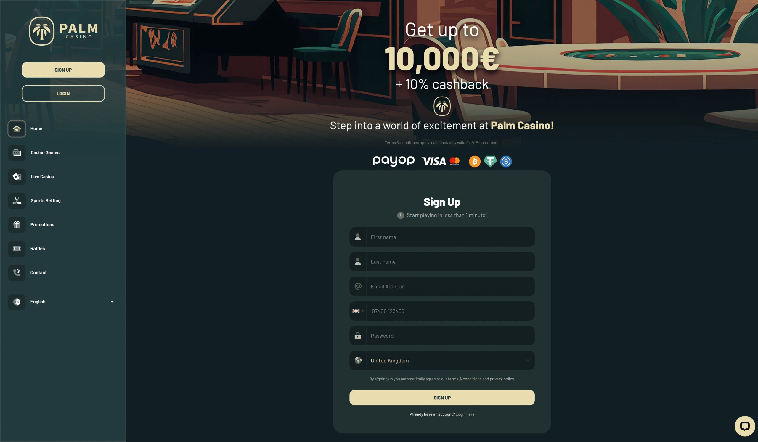 Palm Casino Main Screenshot